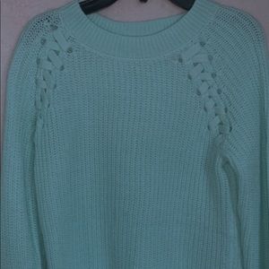 Blue shoulder lace sweater